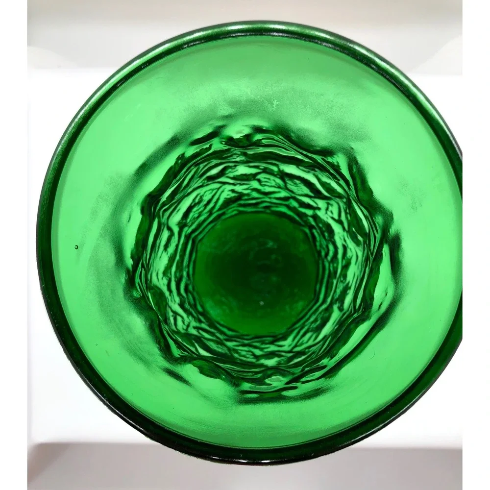 Emerald Green Textured Bark Glass Vase Mid Century Modern Style Flared 9.5 inch